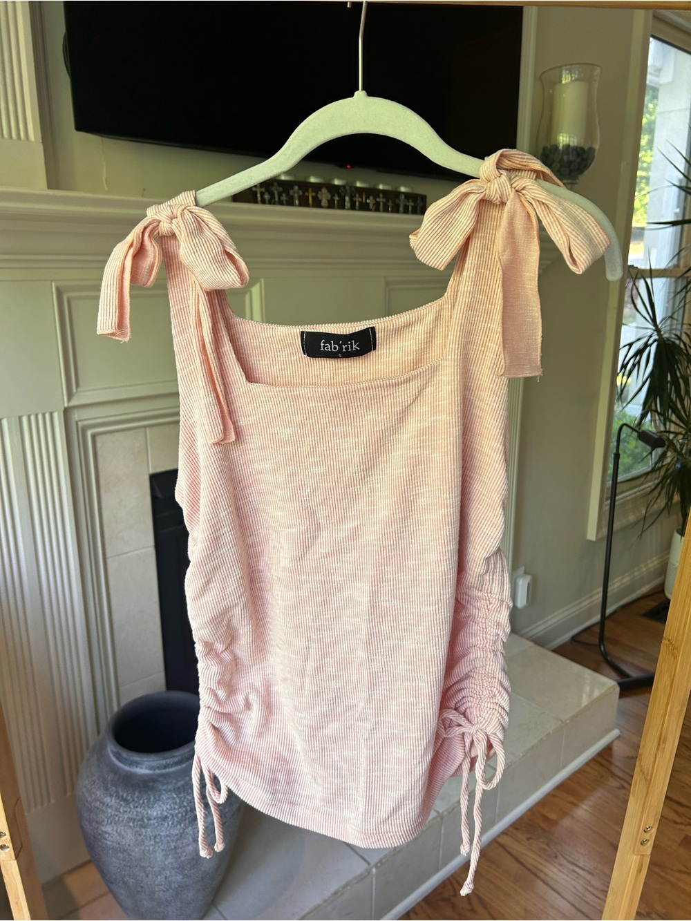*can’t ship until 05/16* fab'rik Blush Pink Tie-Shoulder Ribbed Tank